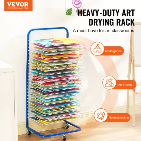Art Drying Rack, 25 Removable Shelves 17 x 13 x 39.4 inch Paint Drying Rack With Lockable Wheels, Carbon Steel Painting Drying R
