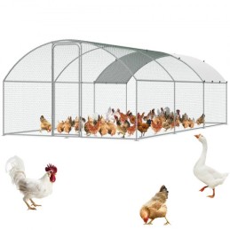 Metal Chicken Coop Walk-in Chicken Run with Waterproof Cover 9.8x19x6.5ft