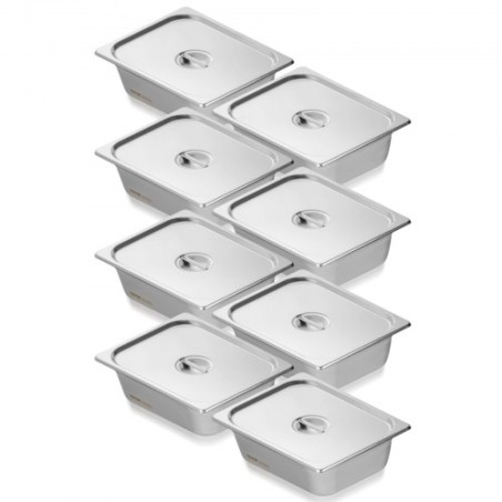 8 Pack 1/2 Size Hotel Pans Steam Table Pan Stainless Steel 4" Deep Lid