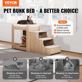 Pet Bunk Bed with Stairs Dog/Cat Window Perch for Bedside Indoor Use