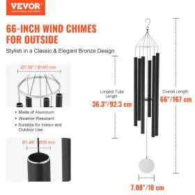 Wind Chimes for Outside 1677 mm Aluminum Memorial Deep Tone Wind Chimes