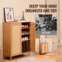 Rattan Shoe Cabinet, 5 Tiers Shoe Storage Organizer with 2 Doors and Adjustable Shelves, 40.35" Tall Rattan Shoe Storage Entrywa