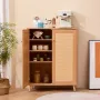 Rattan Shoe Cabinet, 5 Tiers Shoe Storage Organizer with 2 Doors and Adjustable Shelves, 40.35" Tall Rattan Shoe Storage Entrywa