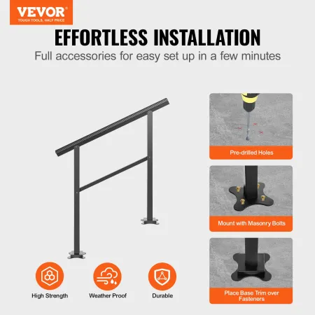 Outdoor Handrail 74.8 kg Load Handrail Outdoor Stairs Aluminum Stair Handrail 91.4x88.9 cm Outdoor Stair Railing Transitional Ra