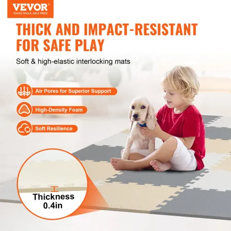 Kids Foam Puzzle Floor Playmat 0,4 i 16 stk, der låser sammen