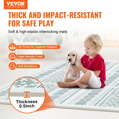 6 Tiles Kids Play Mat, 0.5 Inch Toddler Play Mat with EVA Foam, 24" x 24" Puzzle Play Mat with 24 sq.ft Coverage, Interlocking T