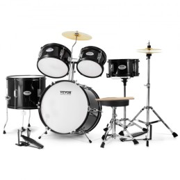 Kids Drum Set 5-Piece 16 in Beginner Children Drum Set with Throne Black
