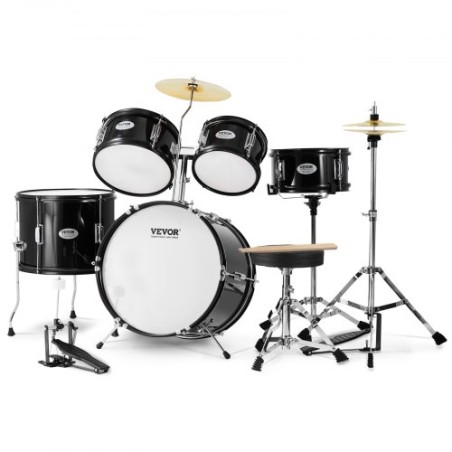 Kids Drum Set 5-Piece 16 i Beginner Children Drum Set med Throne Black