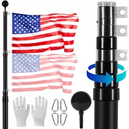 20FT Telescopic Flagpole Kit Heavy Duty Aluminum Flag Pole Black