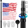 20FT Telescopic Flagpole Kit Heavy Duty Aluminum Flag Pole Black