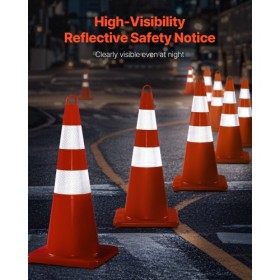 Safety Cones Traffic Cones 12 x 28" Orange Reflective Collars Road Cones