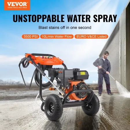 Gas Pressure Washer, 3500 PSI 10L/min, 2.6 GPM Gas Powered Pressure Washer with Aluminum Pump, Spray Gun and Extension Wand, 5 N