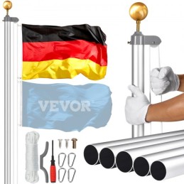 25FT Detachable Flagpole Kit Heavy Duty Aluminum Flag Pole German Silver