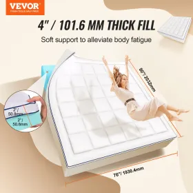 Mattress Topper Premium Memory Foam Fiber Fill King 101.6 mm Thickness