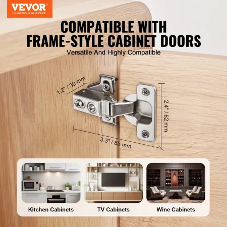 Cabinet Hinges, 60 Packs Partial Overlay Kitchen Cabinet Door Hinges, 100 Degree Opening Angel Soft Close Concealed Cupboard Hin