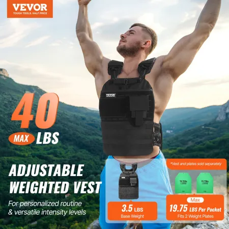 Weighted Vest, 40lb Weight Vest, Adjustable Body Weight Jacket for Men Women, Workout Equipment for Strength and Endurance Train