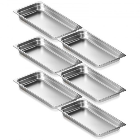 6 Pack Full Size Hotel Pans Steam Table Pan Stainless Steel 2.5" Deep