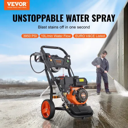 Benzin højtryksrenser 3950 PSI 10L/min 2.6 GPM med 5 dyser til