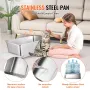 Cat Litter Box, 8 inches Deep, XL Extra Large Stainless Steel Cat Litter Box with Scoop, Wide Filtering Foot Board & High Sides,