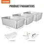 Cat Litter Box, 8 inches Deep, XL Extra Large Stainless Steel Cat Litter Box with Scoop, Wide Filtering Foot Board & High Sides,