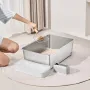 Cat Litter Box, 8 inches Deep, XL Extra Large Stainless Steel Cat Litter Box with Scoop, Wide Filtering Foot Board & High Sides,