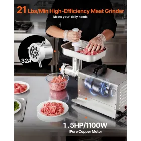 Commercial Electric Meat Grinder 21 Lbs/Min Sausage Stuffer Maker Kitchen