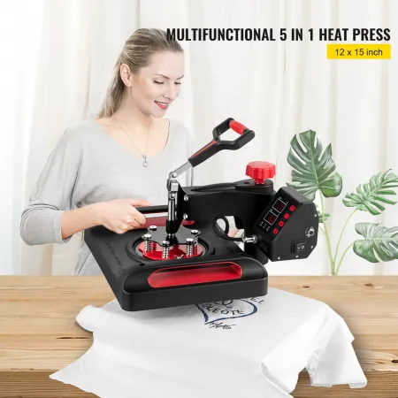 Heat Press Machine 30.5x38.1 cm 360° Rotation Swing Away Red Heat Press 5 In 1 Heat Press 1000W Sublimation Machine 5 In 1 Shirt