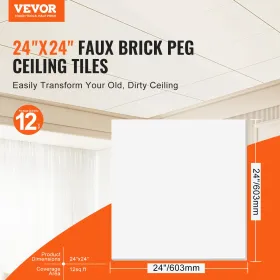 Ceiling Tiles 12-Pack 24 x 24 in PVC Foam Fire-Rated Smooth White