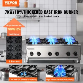 Commercial Gas Range Stove 6 Burners Countertop Cooking Hot Plate Kitchen