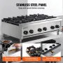 Commercial Gas Stove with 6 Burners, Propane and Natural Gas Countertop Cooking Stove Range, Stainless Steel Gas Hot Plate, Comm