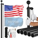 25FT Detachable Flagpole Kit Heavy Duty Aluminum Flag Pole Black
