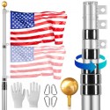 30FT Telescopic Flagpole Kit Heavy Duty Aluminum Flag Pole Silver