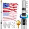 30FT Telescopic Flagpole Kit Heavy Duty Aluminum Flag Pole Silver