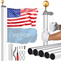 25FT Detachable Flagpole Kit Heavy Duty Aluminum Flag Pole Silver