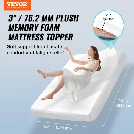 Madras Topper Memory Foam aftagelig og vaskbar dronning 76,2 mm