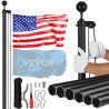 30FT Detachable Flagpole Kit Heavy Duty Aluminum Flag Pole Black