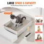 Cat Litter Box, 6 inches Deep, XL Extra Large Stainless Steel Cat Litter Box with Scoop, Wide Filtering Foot Board & High Sides,