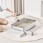 Cat Litter Box, 6 inches Deep, XL Extra Large Stainless Steel Cat Litter Box with Scoop, Wide Filtering Foot Board & High Sides,