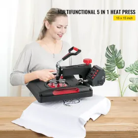 Heat Press Machine 15 x 15 Inch 360Â° Rotation Swing Away Red Heat Press 5 In 1 Shirt Printing Machine 5 In 1 Heat Press 1000W