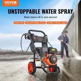 Benzin højtryksrenser 3400 PSI 2.6 GPM med 5 dyser til