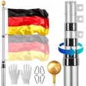 25FT Telescopic Flagpole Kit Heavy Duty Aluminum Flag Pole German Silver