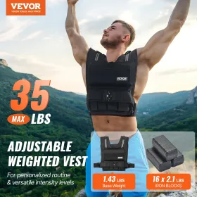 Adjustable Weighted Vest, 35lb Weight Vest with Iron Weights, Shoulder Pad, and Reflective Stripe, Body Weight Vest Exercise Set