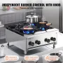 Commercial Gas Stove with 4 Burners, Propane and Natural Gas Countertop Cooking Stove Range, Stainless Steel Gas Hot Plate, Comm