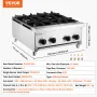 Commercial Gas Stove with 4 Burners, Propane and Natural Gas Countertop Cooking Stove Range, Stainless Steel Gas Hot Plate, Comm