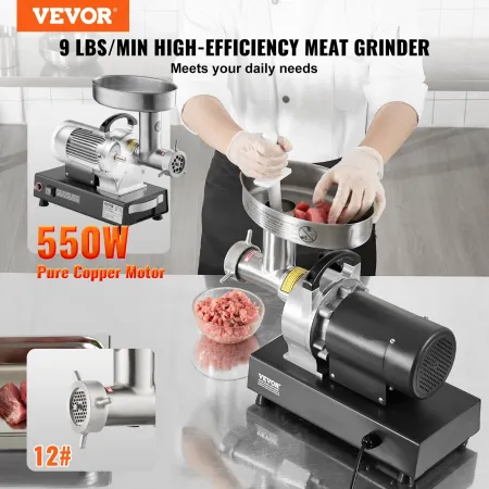 Meat Grinder, 9 Lbs/Min Capacity Electric Meat Grinders with Blade, Grinding Plate, Sausage Maker, Stainless Steel Commercial Me