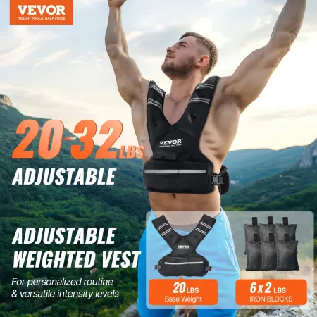 Adjustable Weighted Vest, 20-32lb Weight Vest with 6 Ironsand Weights and Reflective Stripe, Body Weight Vest Exercise Set for M