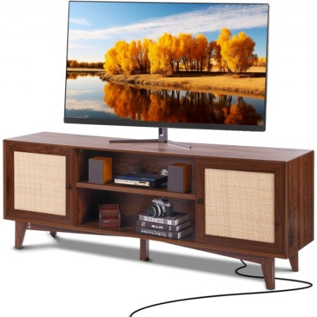 Rattan-TV-stã¤nder 191 cm Fernseher Boho-TV-Schrank Fernsehschrank Walnuss