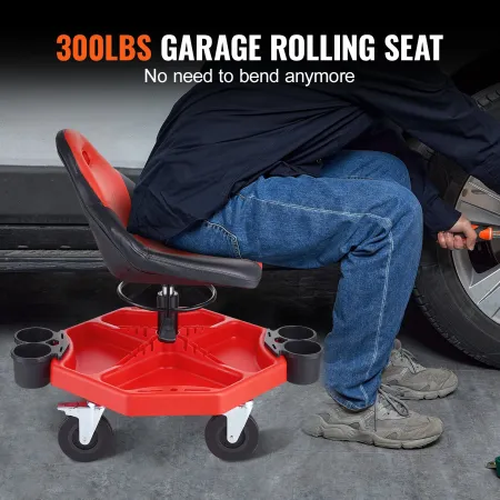 Rolling Garage Stool 136.1 kg Adjustable Mechanic Work Shop Seat w/Casters