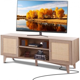 Rattan-TV-stã¤nder 191 cm Fernseher Boho-TV-Schrank Fernsehschrank Eiche
