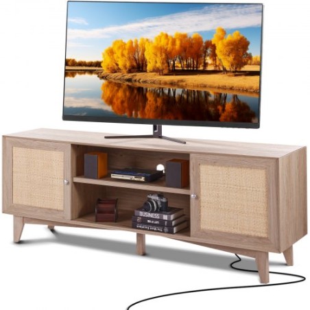 Rattan-TV-stã¤nder 191 cm Fernseher Boho-TV-Schrank Fernsehschrank Eiche
